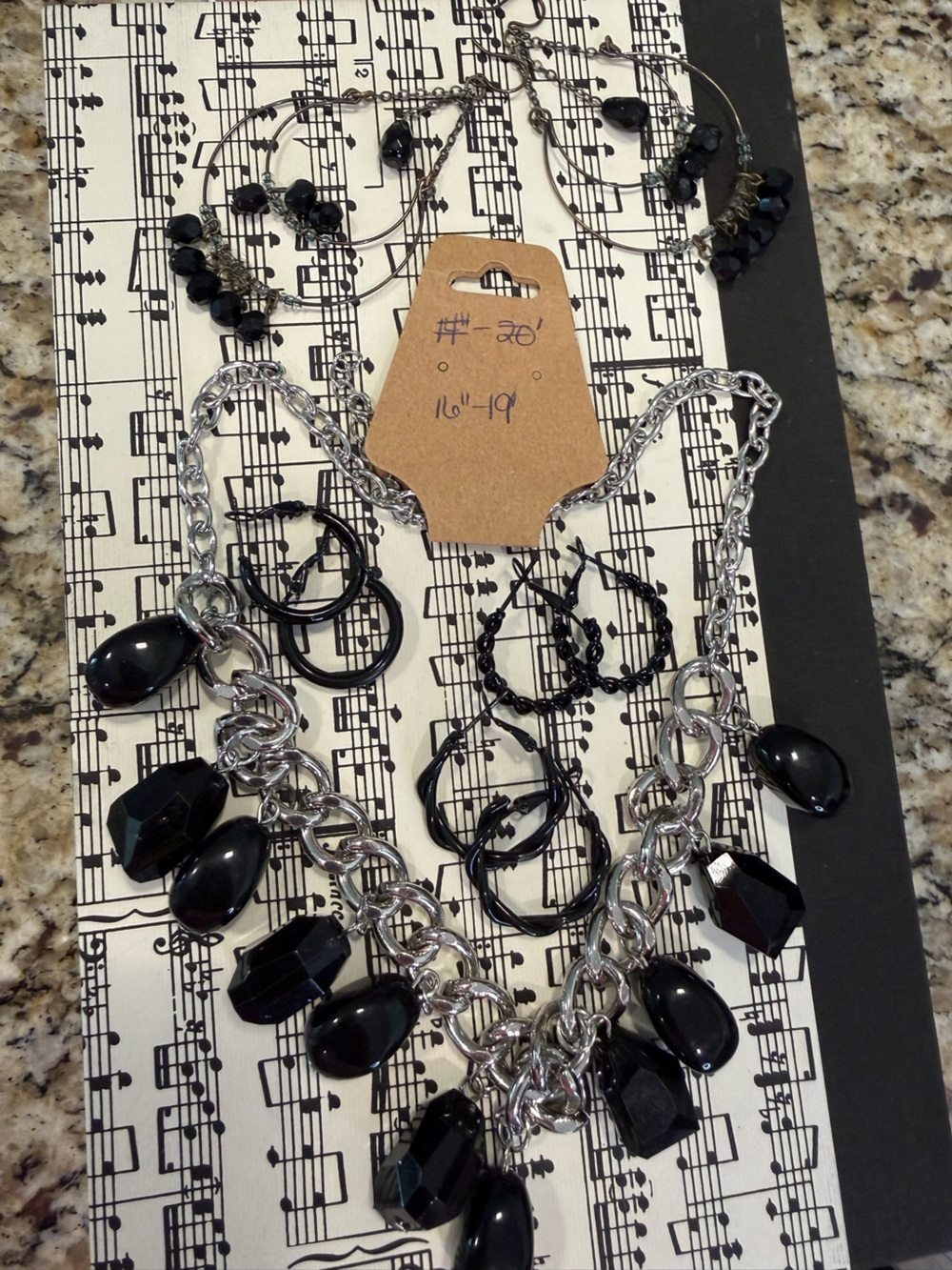 Black & silver glam necklace hop dangle earring set
